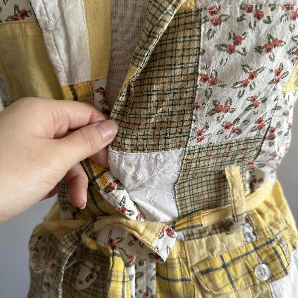 Yellow Patchwork Cap Sleeve Button Blouse - image 8